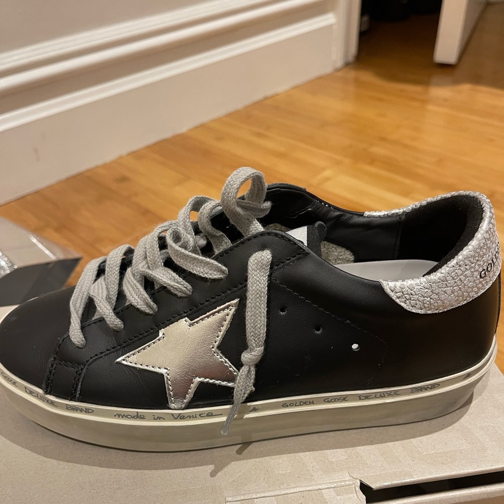 Golden goose black silver hi star sneakers size 6